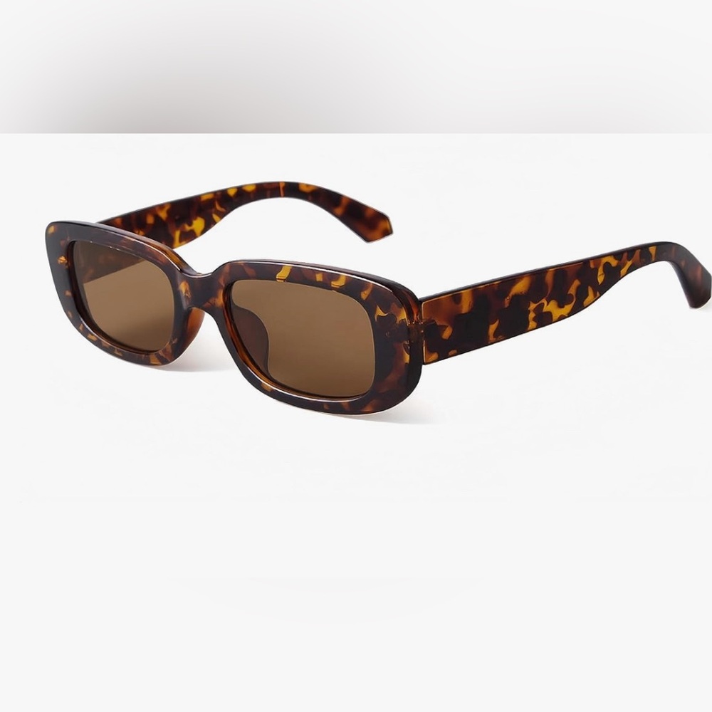 90s Narrow Rectangle Sunglasses - Tortoise UV400 Protection